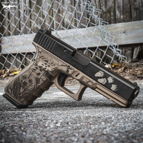 Shark Coast GLOCK 20 Gen 5 M.O.S. Bear Engraved Frame, 10MM, 4.61" Black Optics Ready, 15 Rounds, 3 Magazines