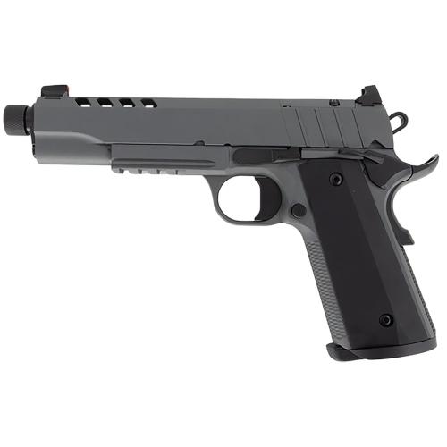 Tisas USA 1911 Night Stalker SF, Single Action Only, Semi-automatic, Metal Frame Pistol, 45 ACP, 5.55 Threaded Barrel, Threaded .578x24 TPI, Cerakote Finish, Gray, Light Rail, Black Rear/ Tritium Orange Dot Front, 8 Rounds, 2 Magazines, Optic Ready 1