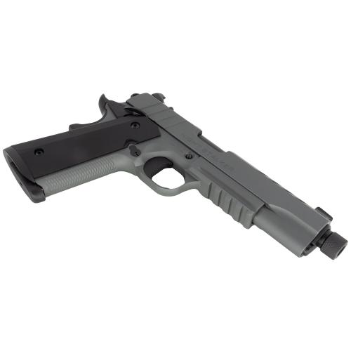 Tisas USA 1911 Night Stalker SF, Single Action Only, Semi-automatic, Metal Frame Pistol, 45 ACP, 5.55 Threaded Barrel, Threaded .578x24 TPI, Cerakote Finish, Gray, Light Rail, Black Rear/ Tritium Orange Dot Front, 8 Rounds, 2 Magazines, Optic Ready 1