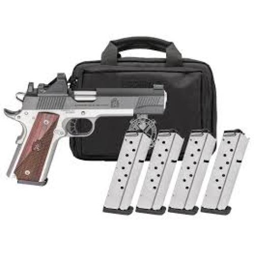 Springfield Armory PX9118L 1911 Ronin 45 ACP 8+1, 4.25 Stainless Match Grade Steel Barrel, Salt Blued Serrated Carbon Steel Slide, Satin Cerakote Aluminum Frame w/Beavertail, Crossed Cannon Wood Grip