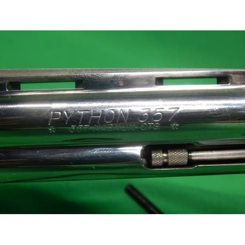 USED 1985 COLT PYTHON .357MAG 6" ULTIMATE BRIGHT STAINLESS STEEL. RARE 1ST YEAR COLLECTORS ITEM. 98% VERY LIGHT WEAR ON CYL. NON MATCH HARD CASE (Consignment)