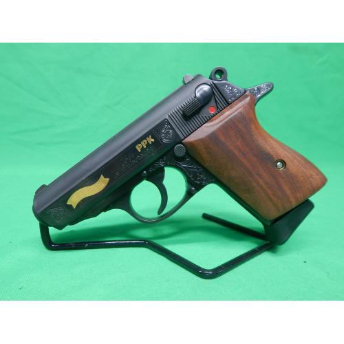 USED WALTHER VAH38075 PPK 75TH ANNIVERSARY PPK 3.25" W/ HARD CASE, DISPLAY CASE, AND (2)6RD MAGS
