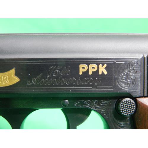 USED WALTHER VAH38075 PPK 75TH ANNIVERSARY PPK 3.25" W/ HARD CASE, DISPLAY CASE, AND (2)6RD MAGS