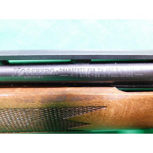 USED MOSSBERG 500E 410GA 26" PUMP SHOTGUN. BLUED/WOOD. VERY GOOD USED CONDITION 98%