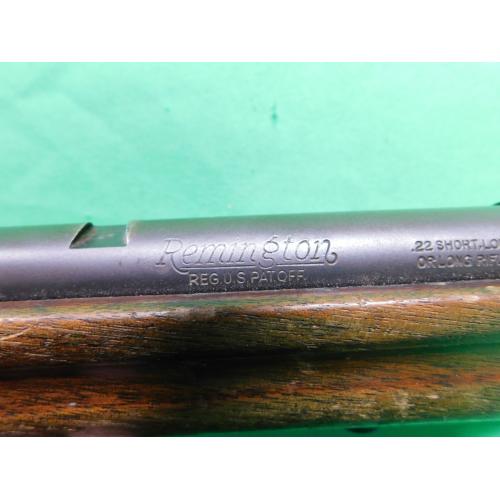 USED VINTAGE REMINGTON MODEL 34 .22LR BLUED TUBE FED BOLT ACTION. MISSING REAR SIGHT. SHOWS NORMAL WEAR FOR AGE. 80% (RSS)