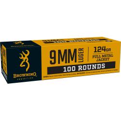 Browning Ammo B9MM124VP9mm Luger 124gr Full Metal Jacket 100 Per Box/10 Case *Value Pack