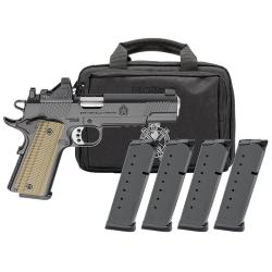 Springfield Operator 1911, Semi-automatic Pistol, Full Size, Steel Frame, 9mm, 5 Match Grade Barrel, Cerakote Finish, Black, G10 VZ Grips, Tritium Front Sight With Tactical Rack White Dot Rear Sight, Ambidextrous Thumb Safety, 9 Rounds, 2 Magazines P