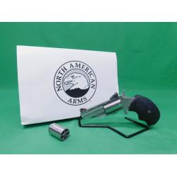 USED NORTH AMERICAN ARMS NAA-BWCA BLACK WIDOW .22MAG/.22LR STAINLESS REVOLVER. CONVERIBLE W/2-CYLINDERS. MISSING GRIP LOGO. VERY GOOD 95%+