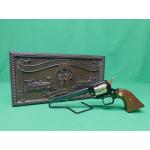 USED 1969 COLT FRONTIER SCOUT GOLDEN SPIKE .22LR 6" REVOLVER. BLACK AND GOLD AS ISSUED IN DISPLAY CASE W/SPIKE PAPERWORK. 98% ESTATE COLLECTION (Consignment)