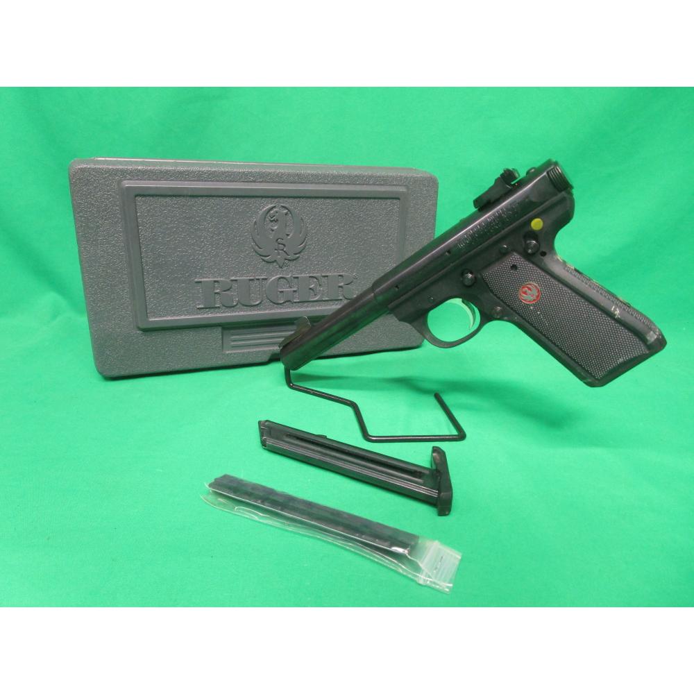 USED 10107 RUGER 22/45 MK III 22LR 5.5" HEAVY BARREL.  BLUED SEMI AUTO PISTOL. W/CASE & 2-10RD MAGS 98%