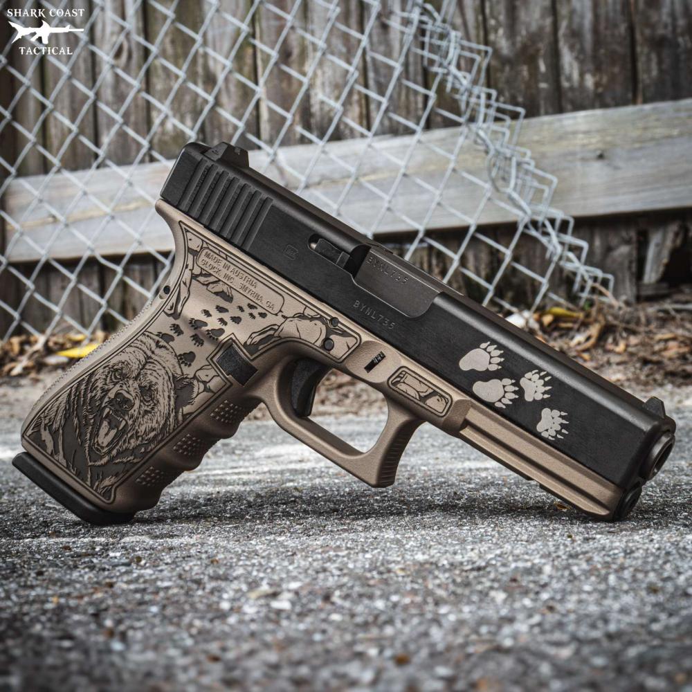 Shark Coast GLOCK 20 Gen 5 M.O.S. Bear Engraved Frame, 10MM, 4.61" Black Optics Ready, 15 Rounds, 3 Magazines
