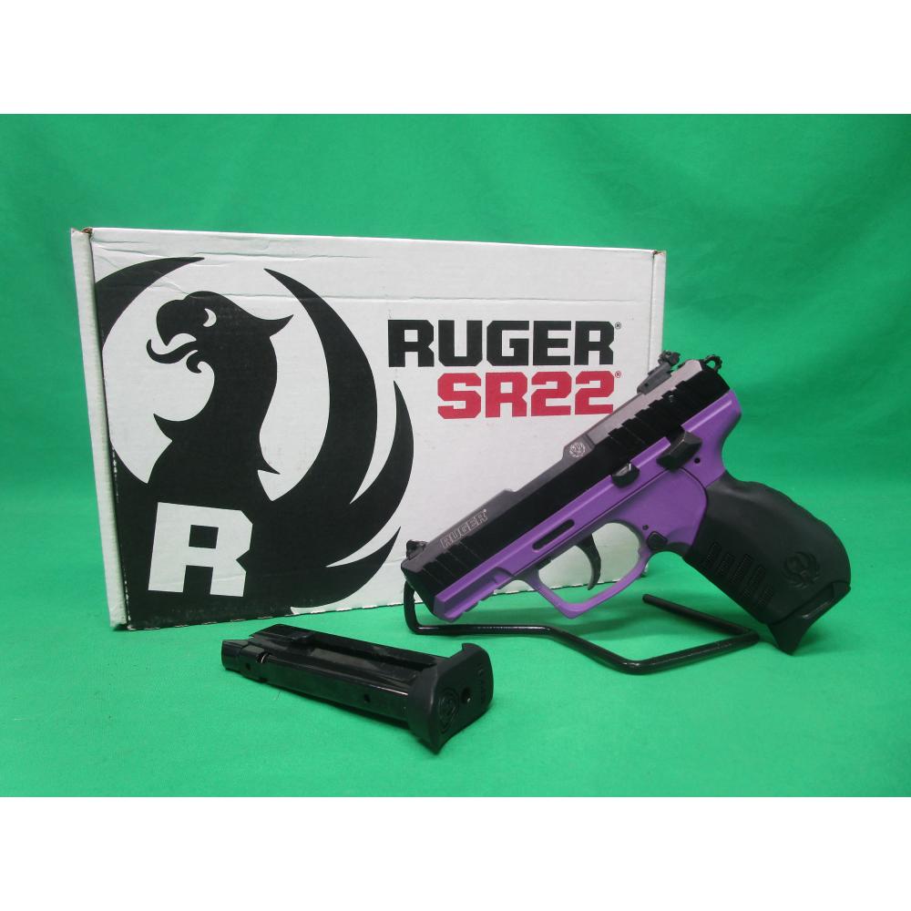 USED RUGER SR22 PURPLE 22LR 3.5" W/BOX & (2) 10RD MAGS