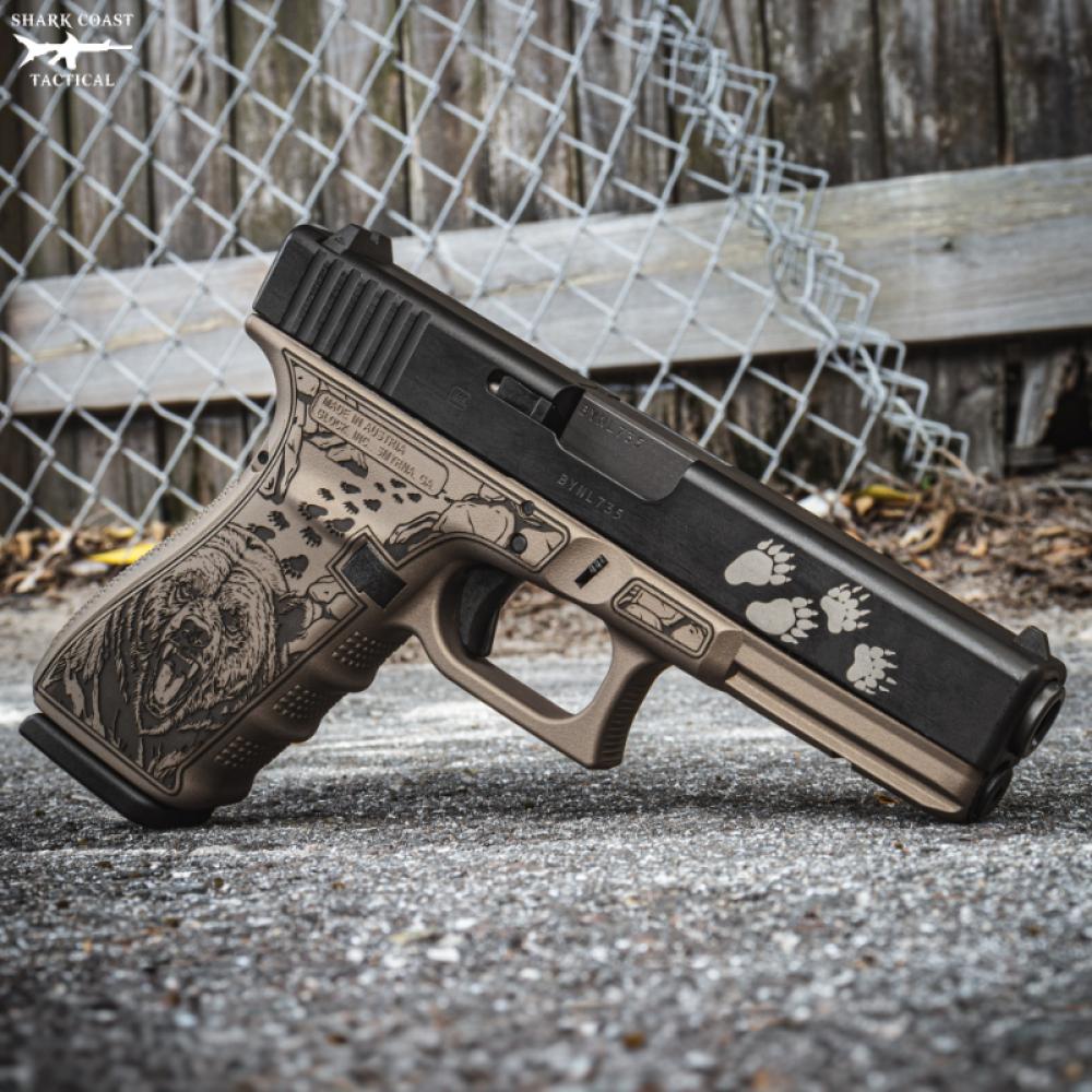 Shark Coast GLOCK 20 Gen 5 M.O.S. Bear Engraved Frame, 10MM, 4.61" Black Optics Ready, 15 Rounds, 3 Magazines