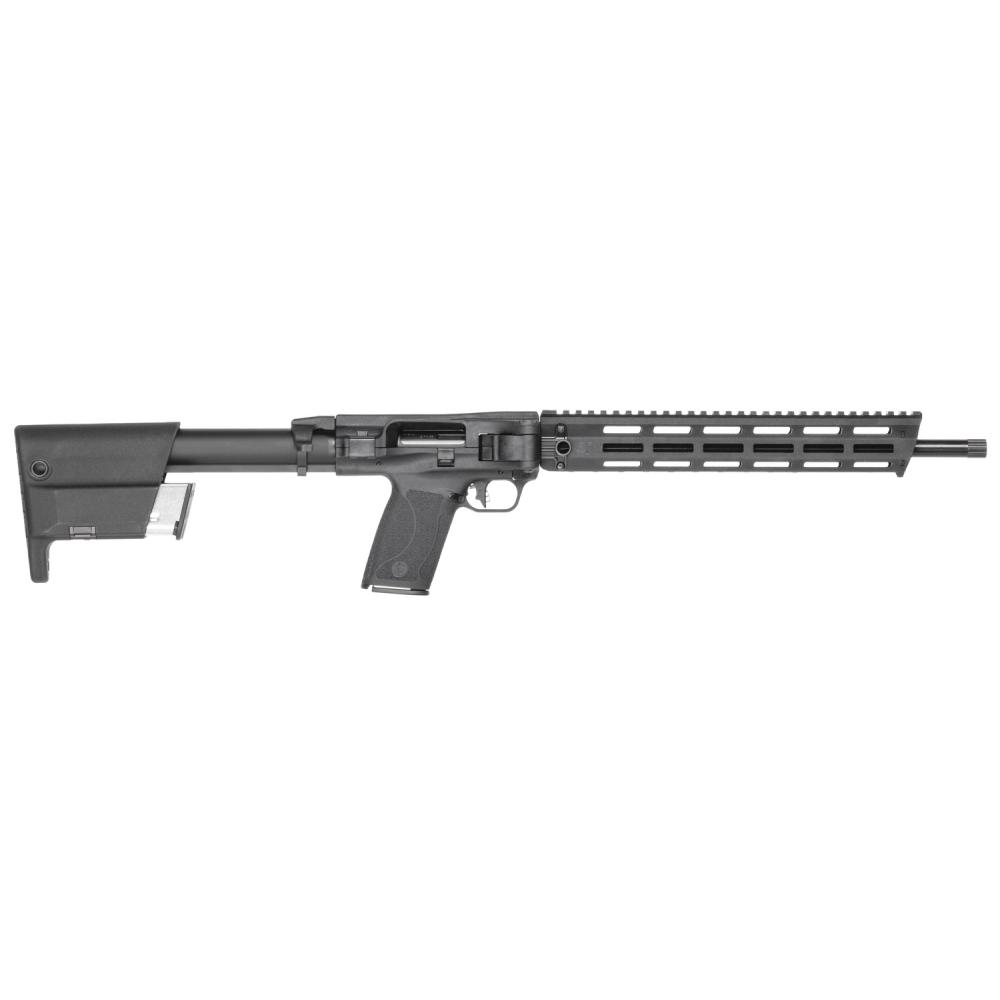 Smith & Wesson M&P FPC, Semi-automatic Folding Carbine, 9MM, 16.25 Threaded Barrel, 1/2x28, MLOK Handguard, Anodized Finish, Black, Flat Faced Trigger, Interchangeable Palmswell Panel, Fixed Stock Stores (2) Magazines, Includes Range Bag, (2) 23 Roun