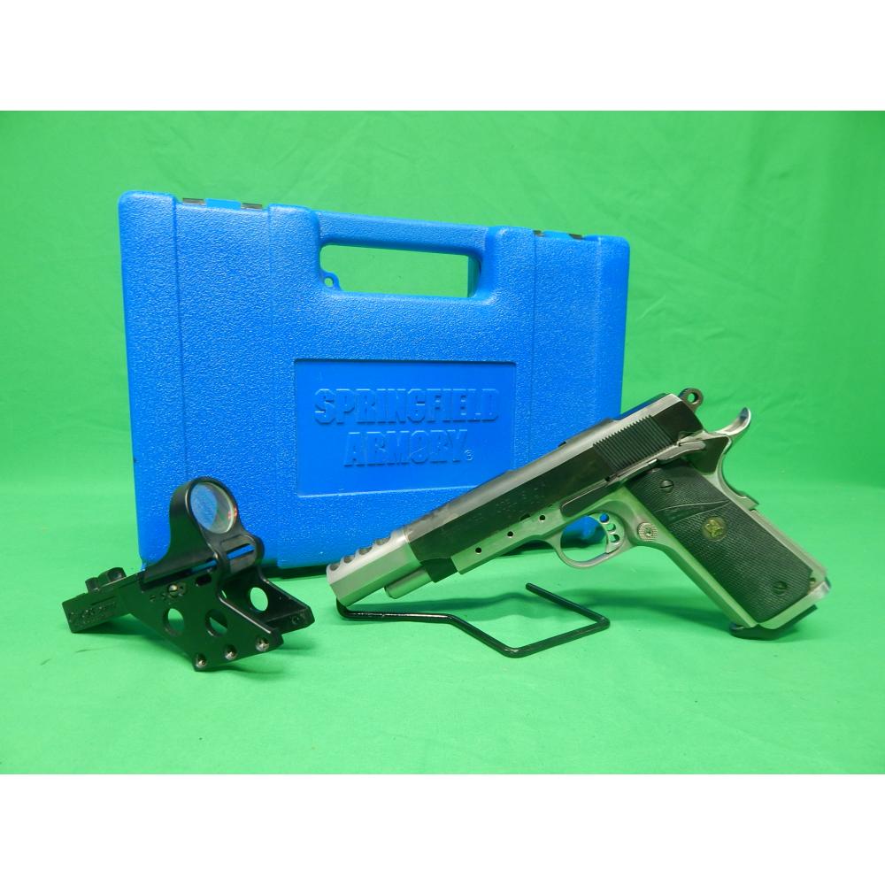 USED RARE SPRINGFIELD ARMORY PD9102 PDP DEFENDER 1911-A1 45ACP. 4" W/COMP 5.75" BBL. W/1-8RD MAG & C-MORE RED DOT. FAIR 90%+ SHOWS FINISH WEAR.  (Consignment)