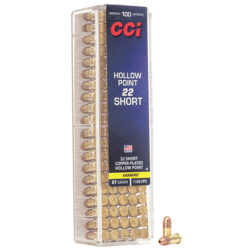 CCI 0028 VNT Rimfire 22Short 27gr Copper Plated Hollow Point 100 Per Box/50 Case
