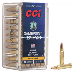 CCI 0052 Gamepoint Rimfire 17HMR 20gr Jacketed Soft Point 50 Per Box/40 Case