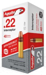 Aguila 1B220320 Interceptor Rimfire 22LR 40gr Copper Plated Solid Point 50 Per Box/20 Case