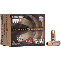 Federal Hydra-Shok, 9MM, 124 Grain, Hollow Point, 20 Round Box P9HS1