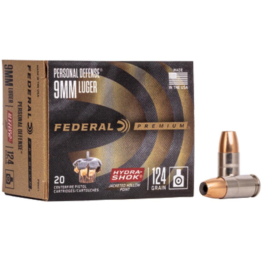 Federal Hydra-Shok, 9MM, 124 Grain, Hollow Point, 20 Round Box P9HS1