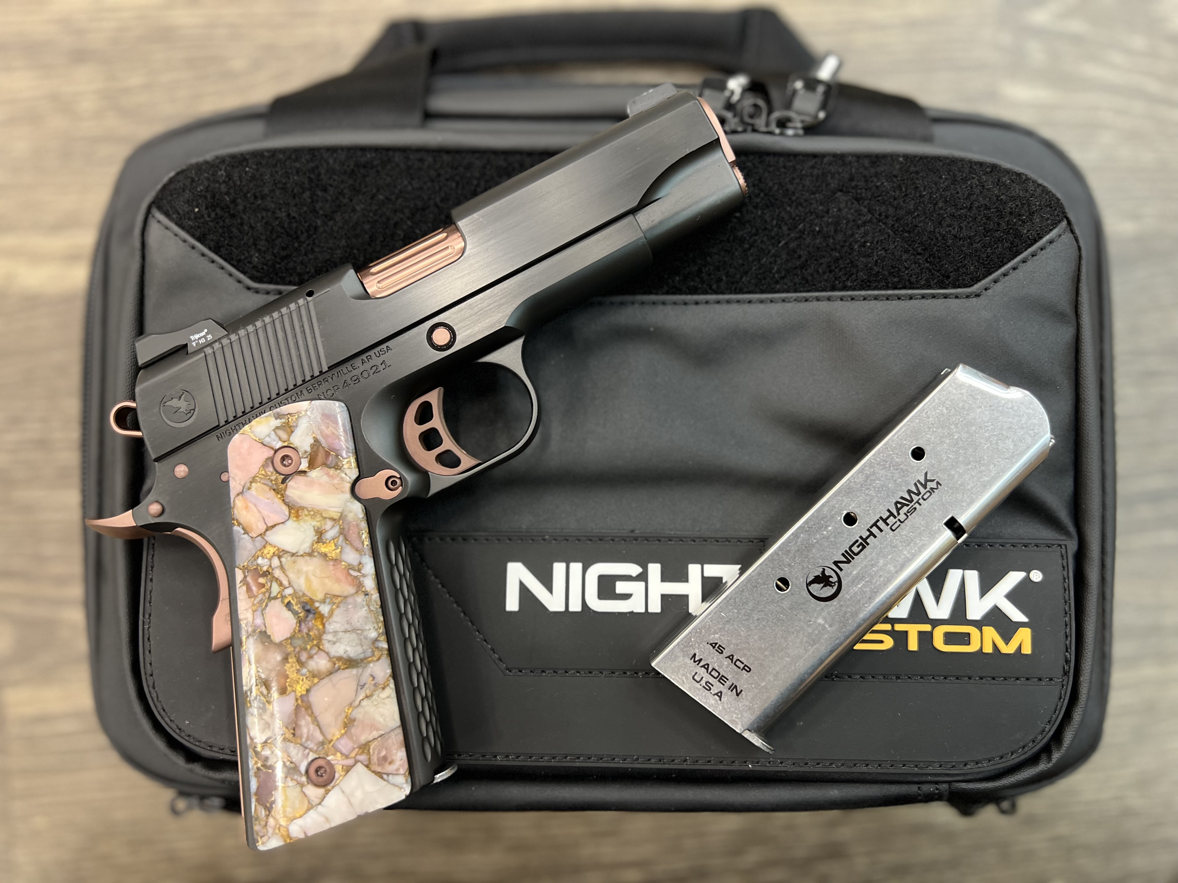 NIGHTHAWK 1911 LADY HAWK 2.0 IOS COMM BLACK DLC ROSE GOLD 4.25" BBL .45ACP-img-0