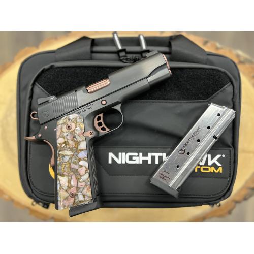 NIGHTHAWK 1911 LADY HAWK 2.0 IOS COMMANDER BLACK DLC FINISH ROSE GOLD CONTROLS FLUTED 4.25" BBL 9MM
