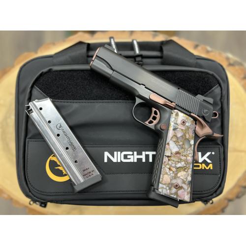 NIGHTHAWK 1911 LADY HAWK 2.0 IOS COMMANDER BLACK DLC FINISH ROSE GOLD CONTROLS FLUTED 4.25" BBL 9MM