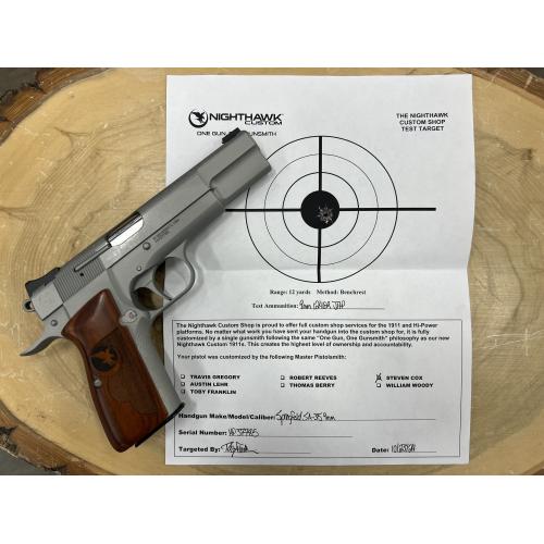 NIGHTHAWK CUSTOM SPRINGFIELD SA-35 HI POWER SILVER CERAKOTE FINISH 4.7" BBL 9 MM