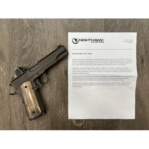 NIGHTHAWK 1911 TROOPER IOS GOVERNMENT BATTLEWORN FDE FINISH FALCON MAG-WELL DINOSAUR GRIPS 5" BBL .45ACP W/ TRIJICON FDE RMR