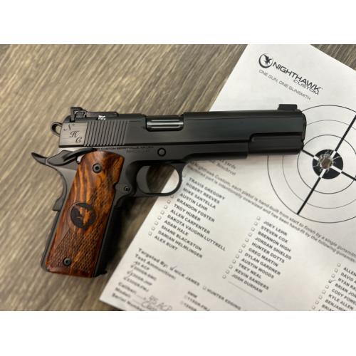 NIGHTHAWK 1911 NHC CLASSIC GOVERNMENT BLACK DLC FINISH POLISHED FLATS AMBI-SAFETY ADJ. NIGHT SIGHTS 5" BBL .45ACP