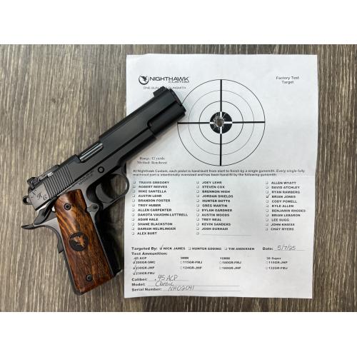 NIGHTHAWK 1911 NHC CLASSIC GOVERNMENT BLACK DLC FINISH POLISHED FLATS AMBI-SAFETY ADJ. NIGHT SIGHTS 5" BBL .45ACP