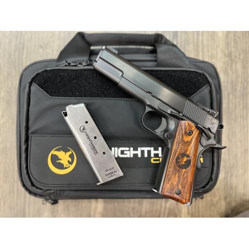 NIGHTHAWK 1911 NHC CLASSIC GOVERNMENT BLACK DLC FINISH POLISHED FLATS AMBI-SAFETY ADJ. NIGHT SIGHTS 5" BBL .45ACP
