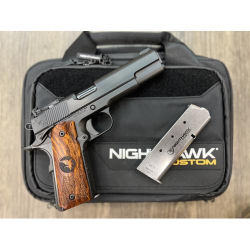 NIGHTHAWK 1911 NHC CLASSIC GOVERNMENT BLACK DLC FINISH POLISHED FLATS AMBI-SAFETY ADJ. NIGHT SIGHTS 5" BBL .45ACP