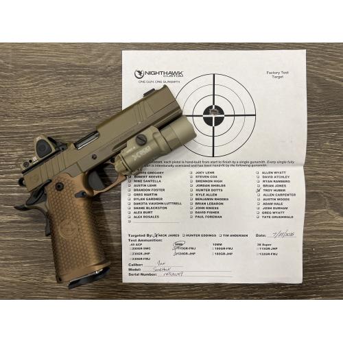 NIGHTHAWK 1911 SANDHAWK IOS TAN ANODIZED FINISH COMPENSATED 5" BBL 9MM W/ TRIJICON RMR TYPE 2 FDE & SUREFIRE X300 (5) MAGS INCLUDED
