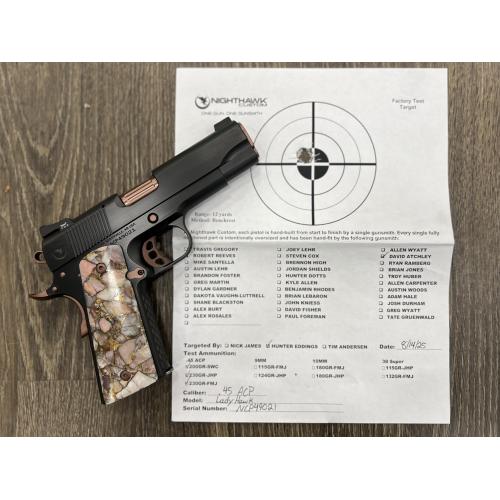 NIGHTHAWK 1911 LADY HAWK 2.0 IOS COMMANDER DLC FINISH W/ ROSE GOLD CONTROLS POLISHED FLATS 4.25" BBL .45ACP