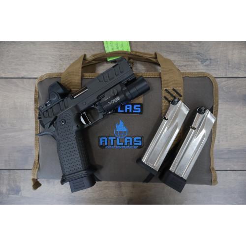 ATLAS APOLLO V2 HC1911 BLACK DLC FINISH FLAT MEDIUM BLACK SUB 2LB TRIGGER PORTED 4.6" BBL 9MM W/ TRIJICON SRO & SUREFIRE X300