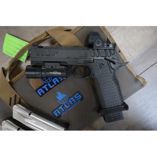 ATLAS APOLLO V2 HC1911 BLACK DLC FINISH FLAT MEDIUM BLACK SUB 2LB TRIGGER PORTED 4.6" BBL 9MM W/ TRIJICON SRO & SUREFIRE X300