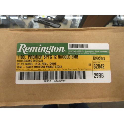REMINGTON 1100 PREMIER SPORTING SEMI-AUTO SILVER RECEIVER W/ GOLD INLAY DELUXE WALNUT STOCK 28" BBL 12GA W/ FACTORY BOX & LUGGAGE CASE