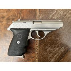 SIG SAUER (W.GERMANY-SIGARMS) P230SL (P230 SL) STAINLESS FINISH HOGUE RUBBER GRIPS FIXED SIGHTS 3.6
