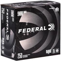 FEDERAL BLACK PACK 9MM AMMO 115 GRAIN FULL METAL JACKET - C9115BP250 250 ROUNDS