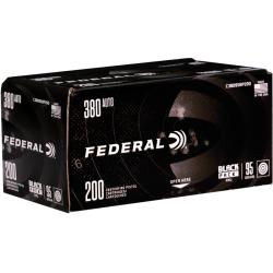 FEDERAL BLACK PACK 380 AUTO AMMO 95 GRAIN FULL METAL JACKET - C38095BP200 200 ROUNDS