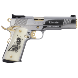 Girsan MC1911 LIBERADOR III, Semi-automatic, 1911, Metal Frame Pistol, Full Size, 9MM, 5 Barrel, Polished Stainless Steel Finish, Silver with Gold Tri