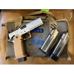 ATLAS APOLLO V2 HC1911 BURNT BRONZE FRAME SILVER SLIDE CERAKOTE FLAT MEDIUM BLACK SUB 2LB TRIGGER AMBI-SAFETY 4.6