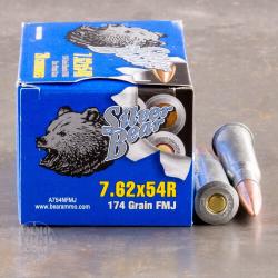 SILVER BEAR RUSSIAN 7.62X54R 174GR FMJ ZINC PLATED CASE 20-PACK A76254NFMJ