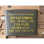 GREEK SURPLUS 192 CARTRIDGES .30 CAL (30-06 SPRG) BALL M2 M1 GARAND BANDOLEERS UNOPENED AMMO CAN
