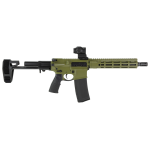 Daniel Defense DDM4, Semi-automatic, AR Pistol, 556NATO, 10.3 Cold Hammer Forged Barrel, Threaded 1/2X28, Anodized Finish, Bazooka Green, Daniel Defense Pistol Grip, Maxim PDW Brace, DD4 Flat Front 9.5 Rail, 30 Rounds, Includes Primary Optics Cyclops