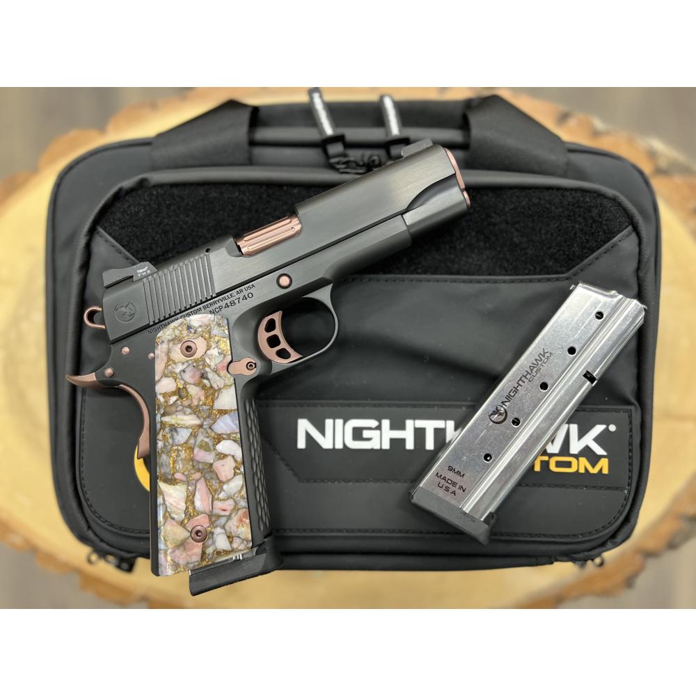 NIGHTHAWK 1911 LADY HAWK 2.0 IOS COMMANDER BLACK DLC FINISH ROSE GOLD CONTROLS FLUTED 4.25" BBL 9MM