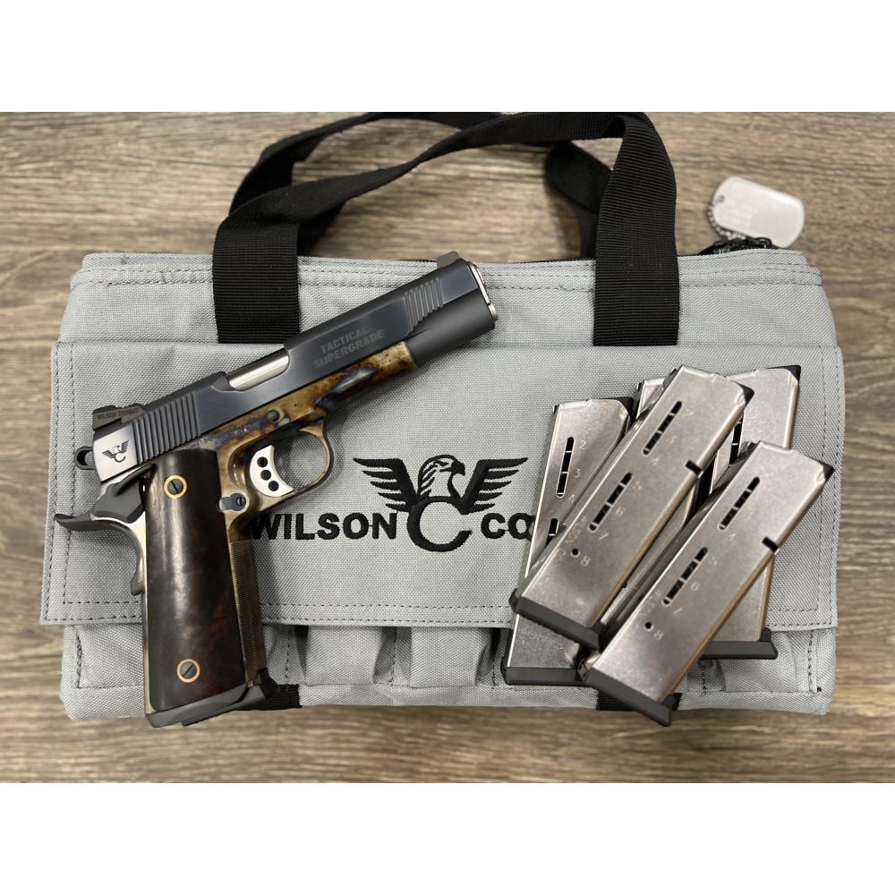 WILSON COMBAT 1911 TACTICAL SUPERGRADE CASE COLOR FRAME CHARCOAL BLUE SLIDE 5" BBL .45ACP (W/ FACTORY BAG TEST TARGET 6-MAGS)