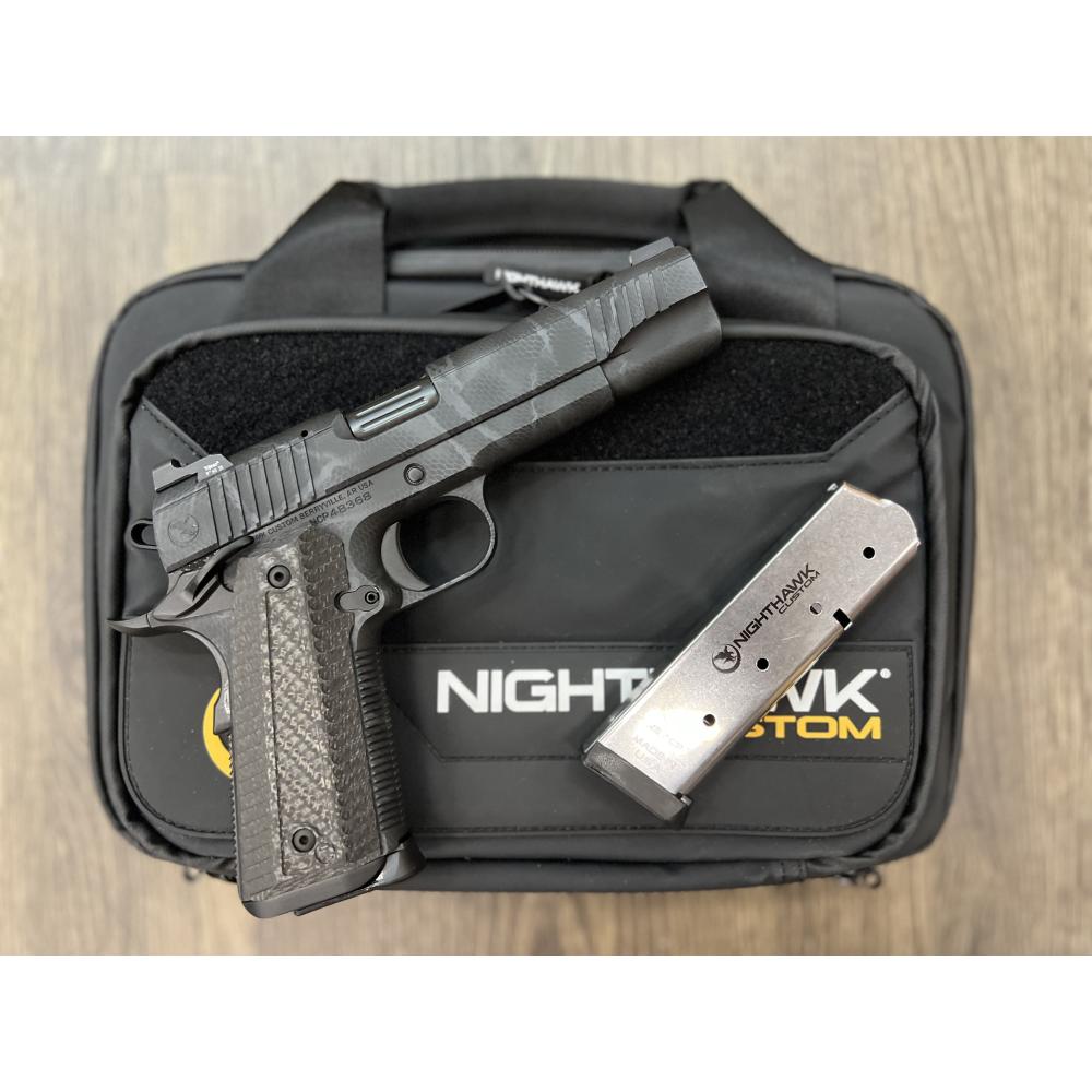 NIGHTHAWK 1911 THE BULL IOS GOVERNMENT SHADOW URBAN GRAY CERAKOTE CARBON FIBER GRIP AMBI-SAFETY 5" BBL .45ACP
