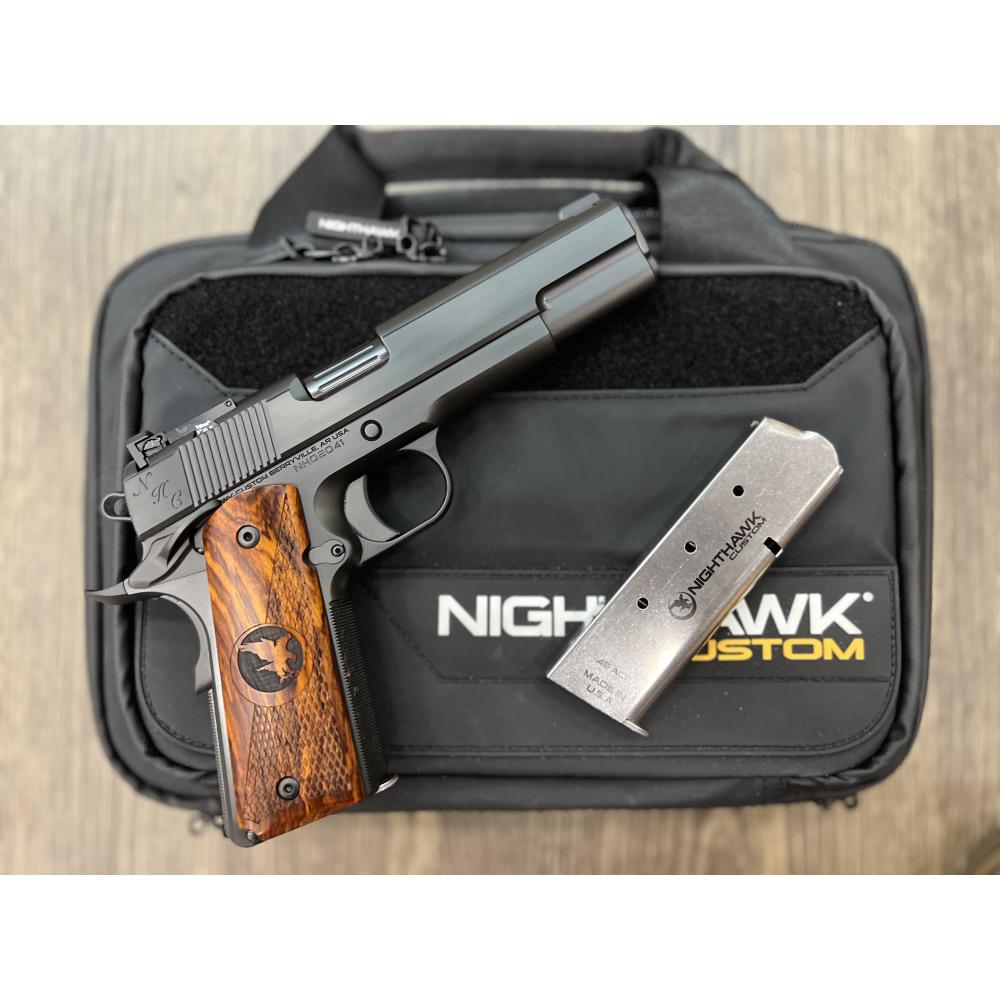 NIGHTHAWK 1911 NHC CLASSIC GOVERNMENT BLACK DLC FINISH POLISHED FLATS AMBI-SAFETY ADJ. NIGHT SIGHTS 5" BBL .45ACP